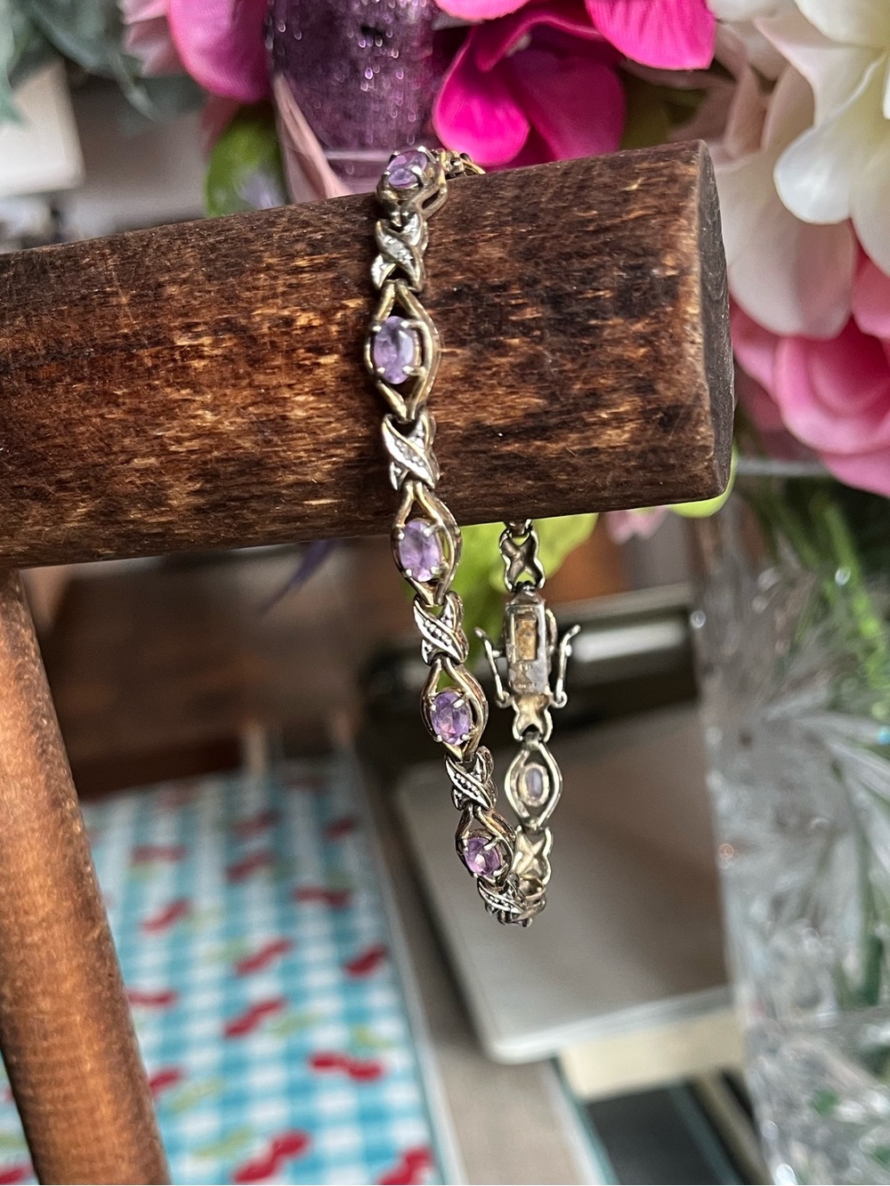 Avon RJ Sterling Silver 925 Tennis Bracelet 14k Gold Vermeil Amethyst CZ Signed
